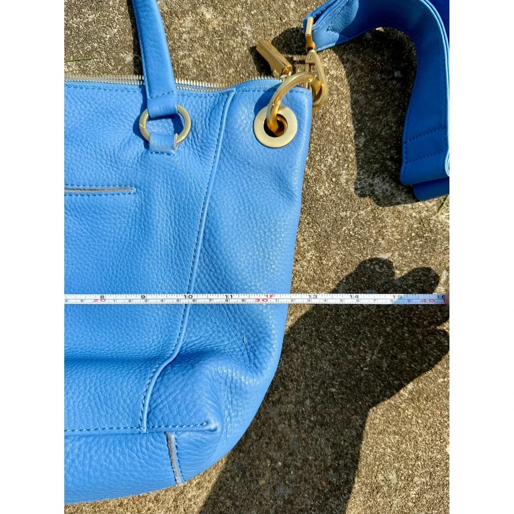 Hammitt Daniel Medium Blue Pebbled Leather Satchel Crossbody Gold Rivet Bag
